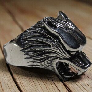 NEW Men's Stainless Steel Wolf Head Ring